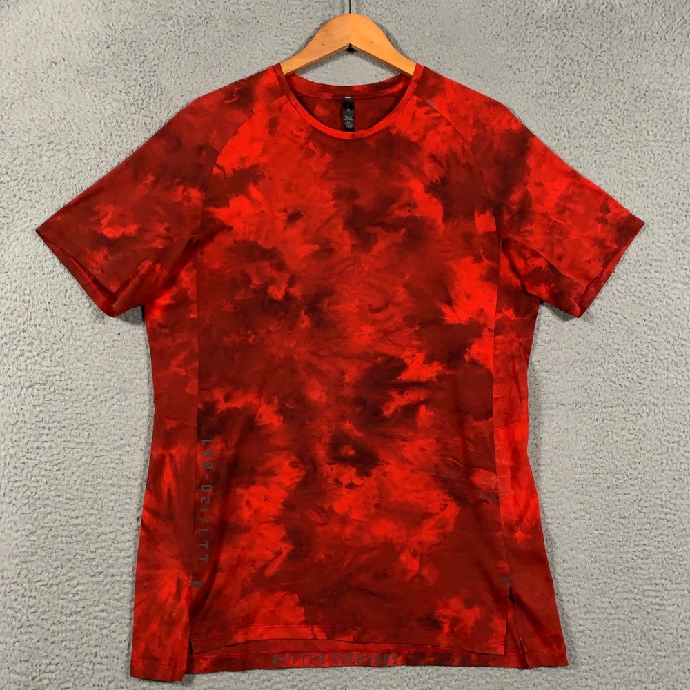 Lululemon Always Agile Shirt Mens Large L Red Tie Dye Athletic Training Short S